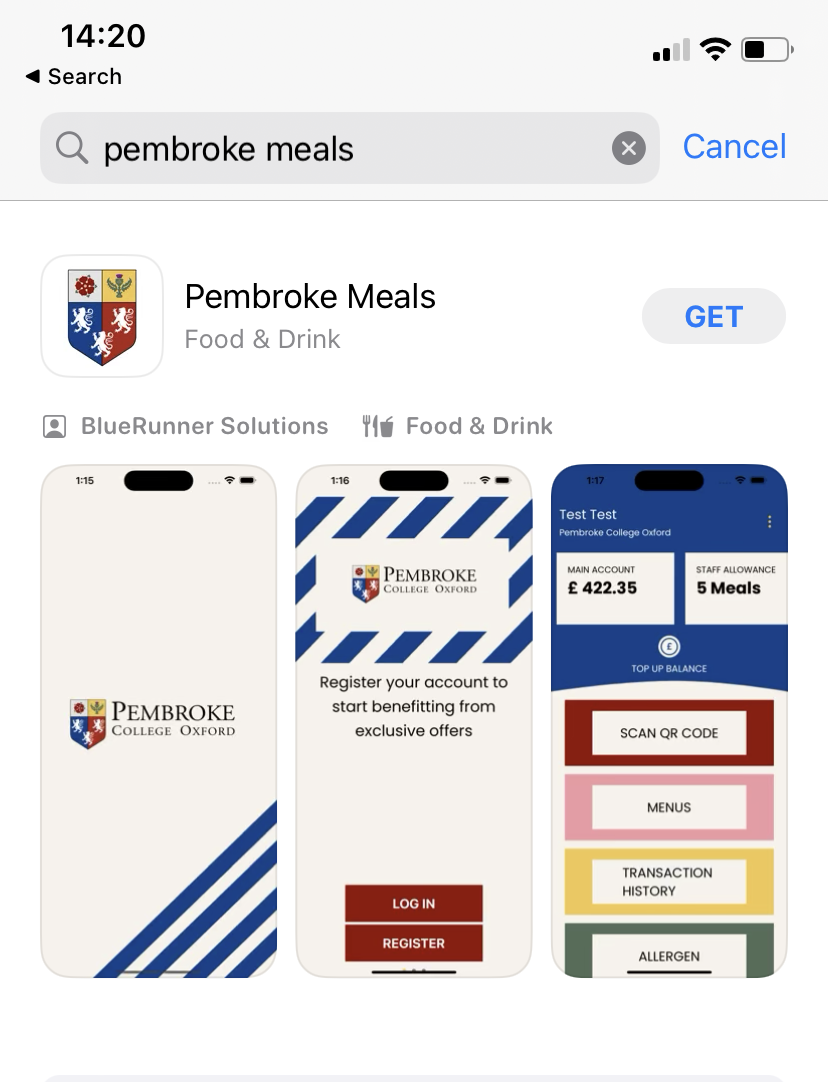 Screenshot of Pembroke Meals app in App Store
